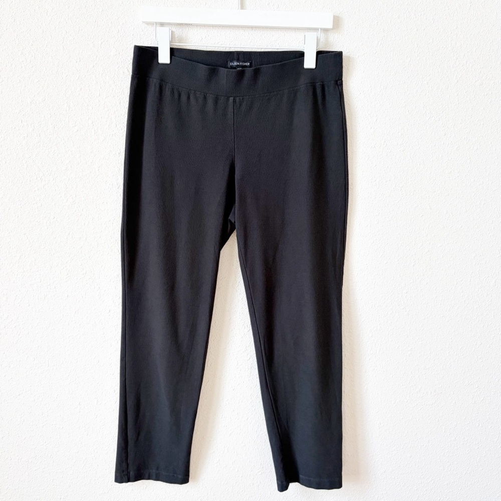 Eileen Fisher Washable Stretch Crepe Slim Cropped Pant Black Size Small Coastal